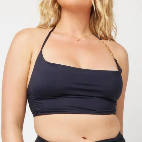 New L*SPACE Black Voltaire Swim Bikini Top With Gold Chain Detail Small NWT - Picture 4 of 12
